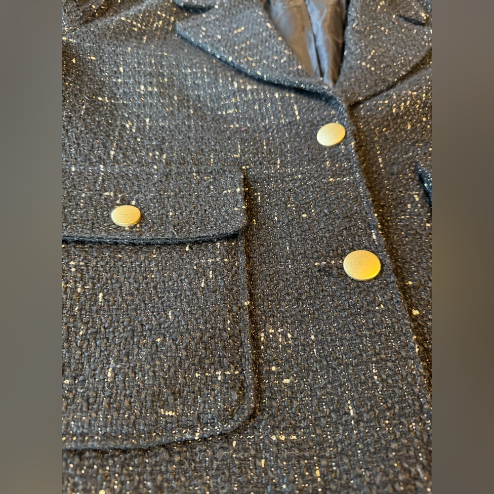 House of Harlow 1960 Black Tweed Blazer with Gold Buttons Women’s Size Large - Picture 6 of 14